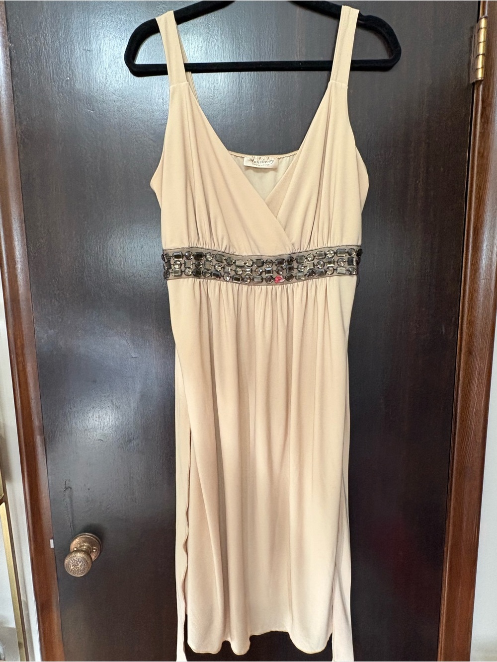 Monsherry Tan V-Neck Dress Medium Length